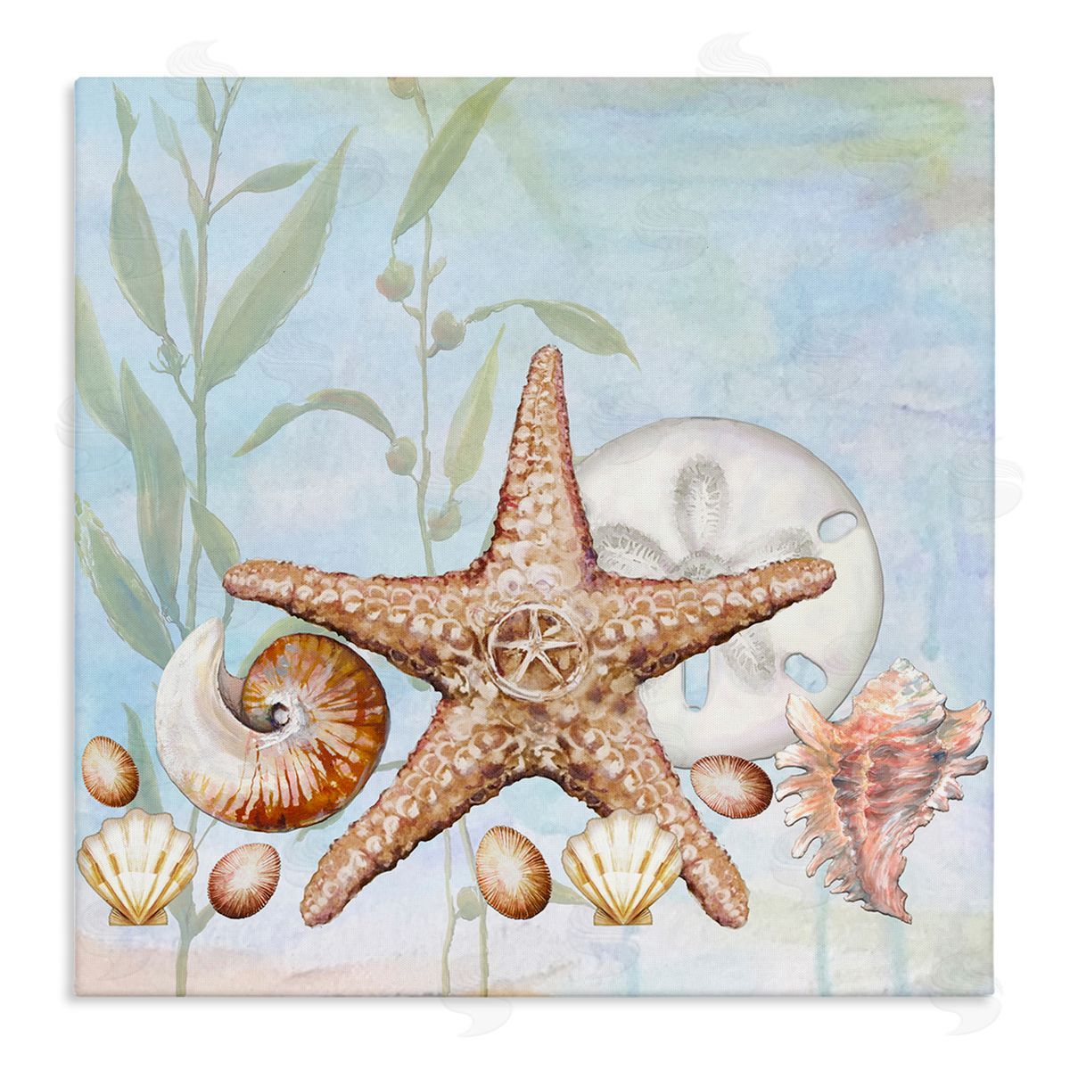 Diannart Starfish Seashells Underwater Plants Ocean Beach Painting  Stretched Canvas Wall Art Print