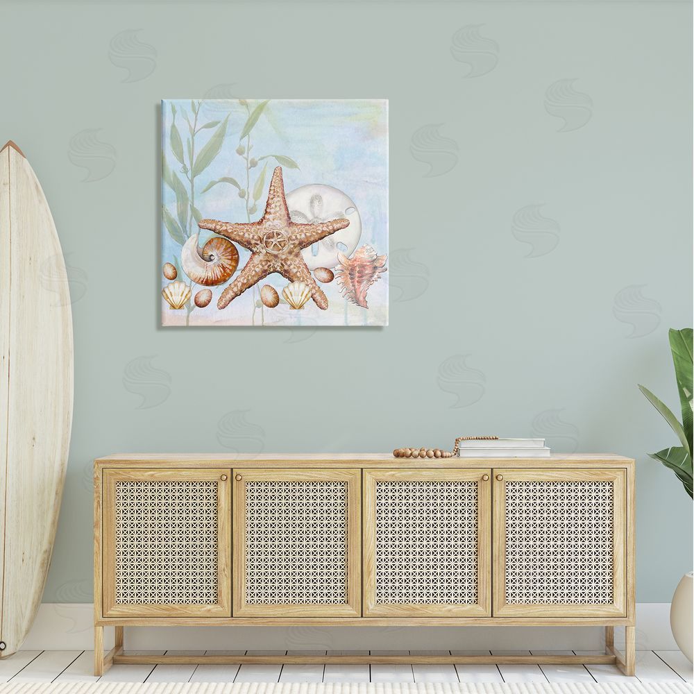 Diannart Starfish Seashells Underwater Plants Ocean Beach Painting  Canvas Wall Art in Room