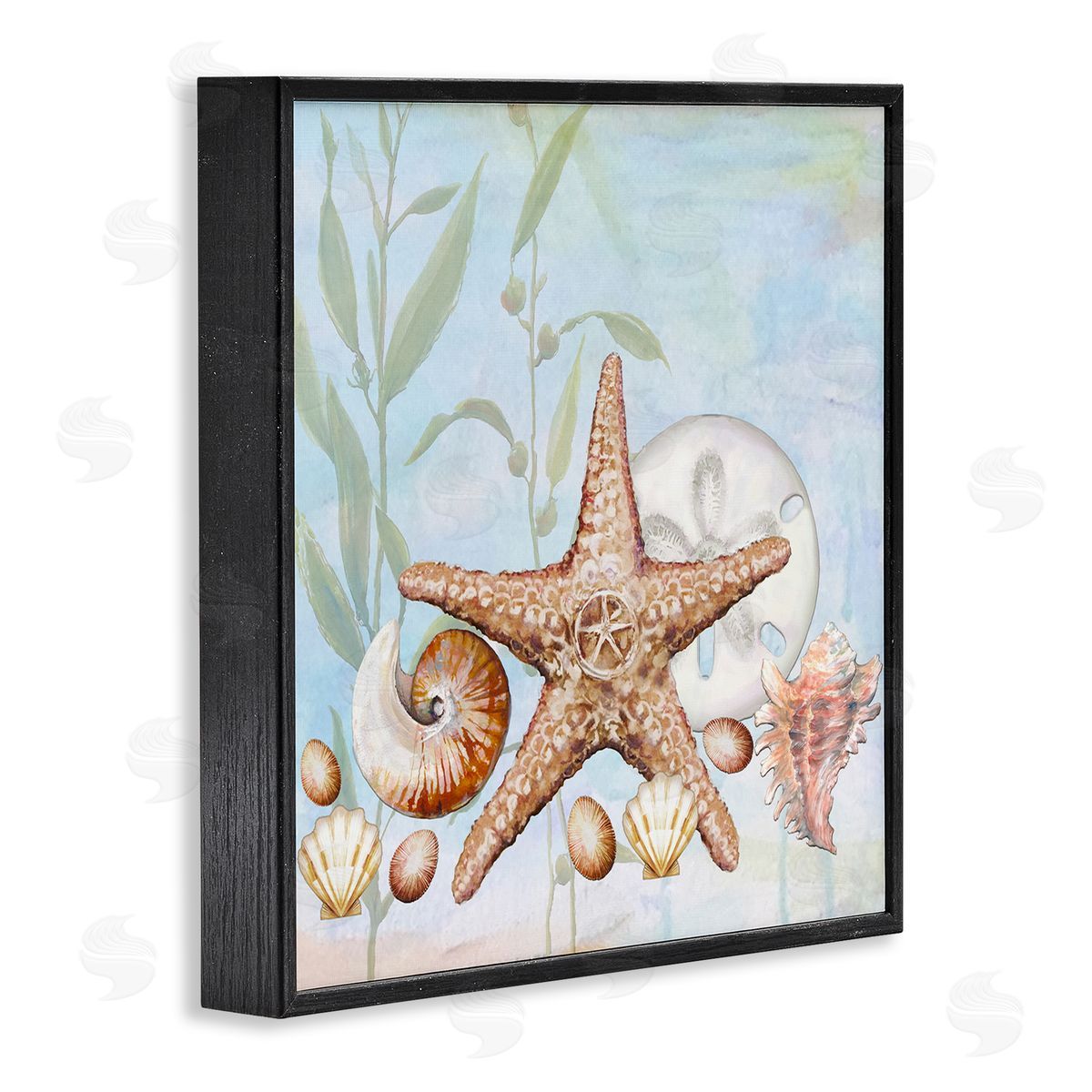 Diannart Starfish Seashells Underwater Plants Ocean Beach Painting  Black Framed Glicee Wall Art Print