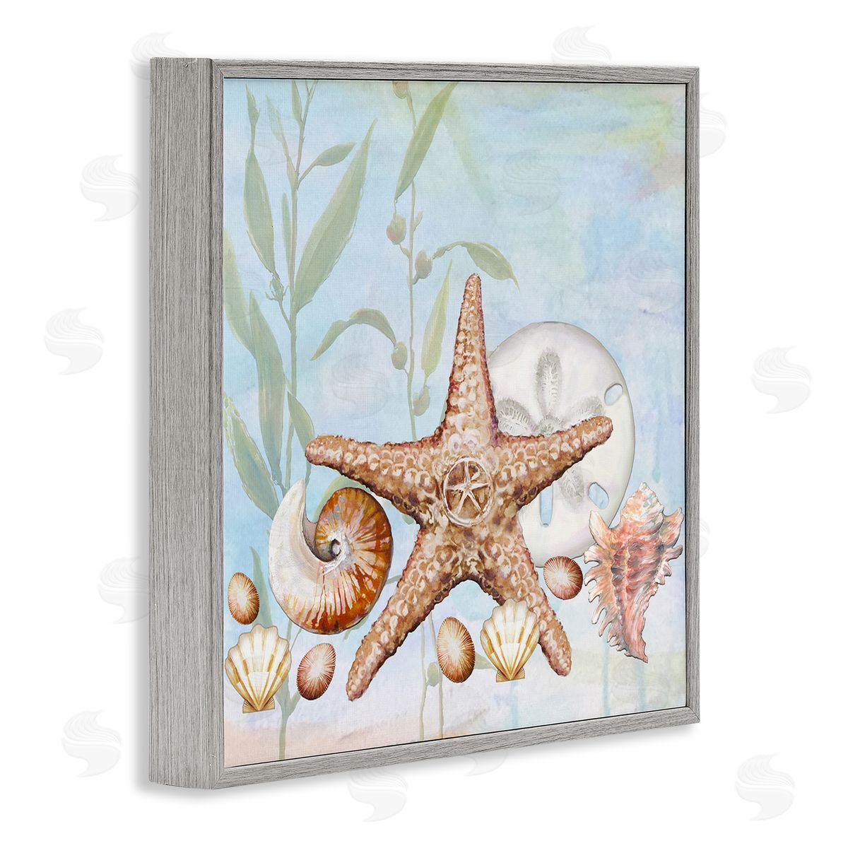 Diannart Starfish Seashells Underwater Plants Ocean Beach Painting  Gray Framed Glicee Wall Art Print
