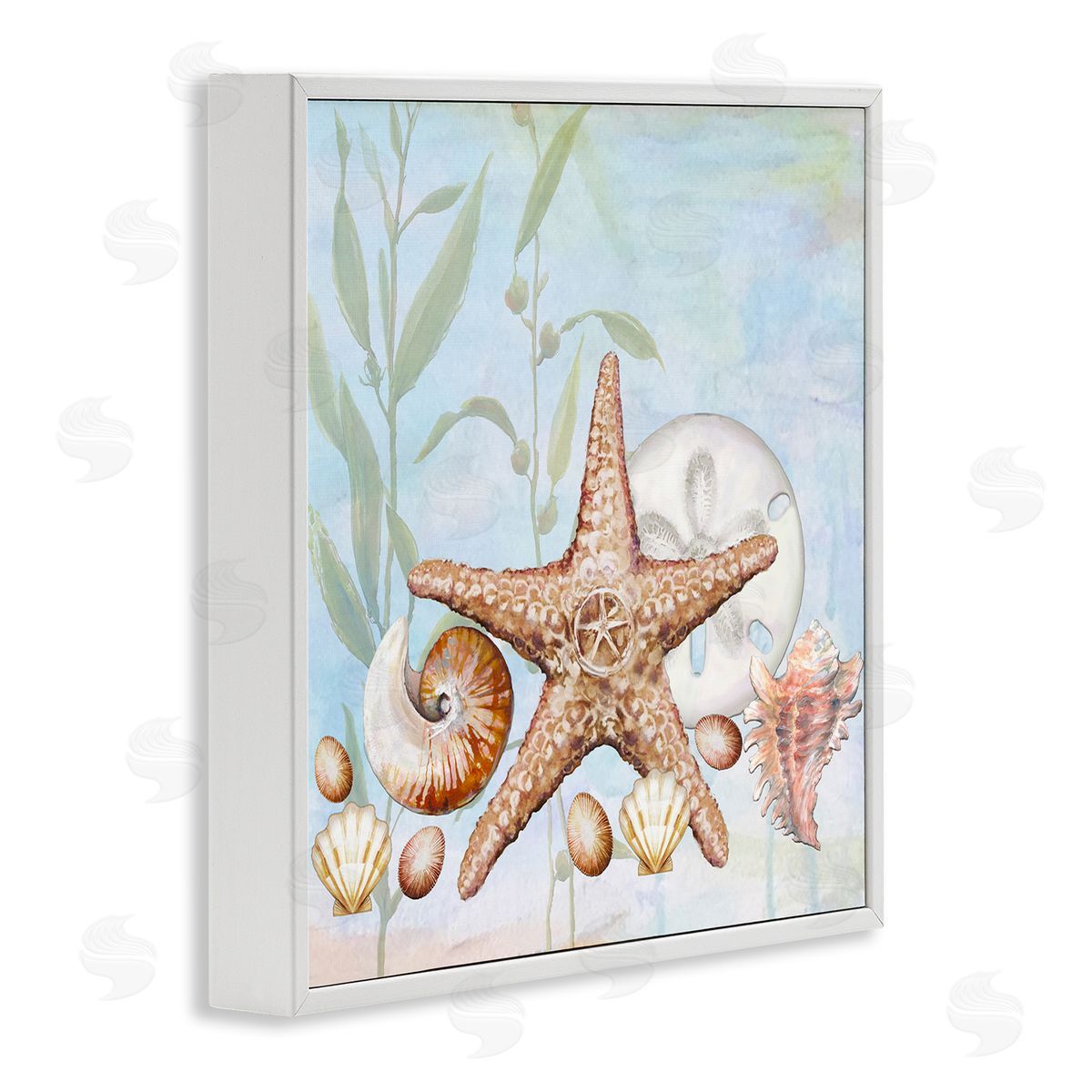 Diannart Starfish Seashells Underwater Plants Ocean Beach Painting  White Framed Glicee Wall Art Print