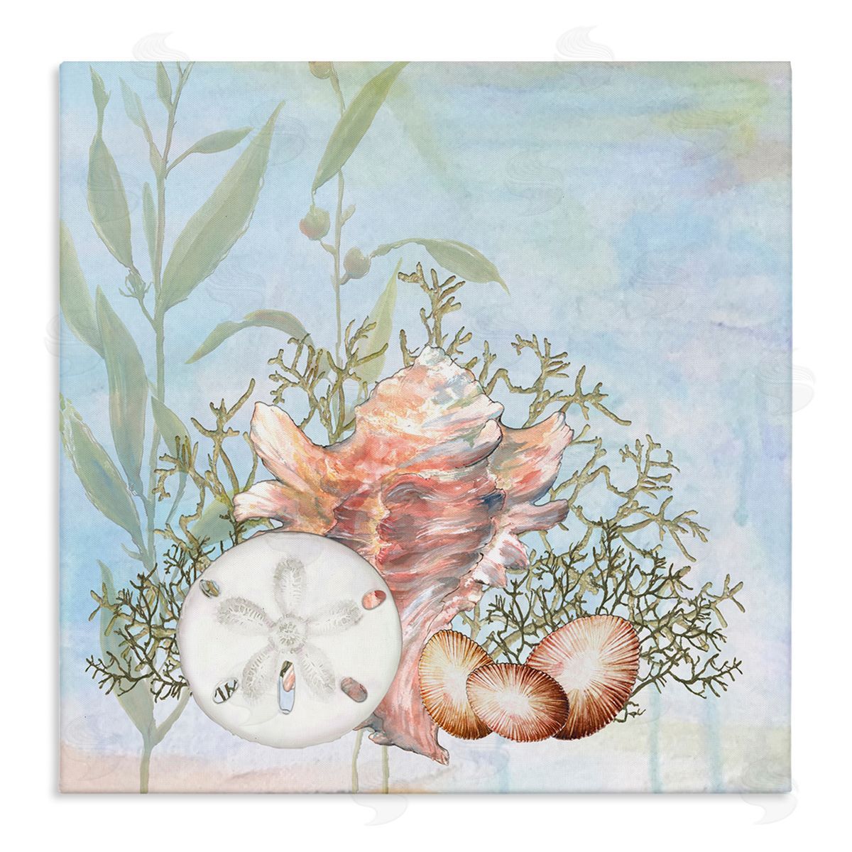 Diannart Sea Life Coral Seashells Botanicals Underwater Ocean Stretched Canvas Wall Art Print