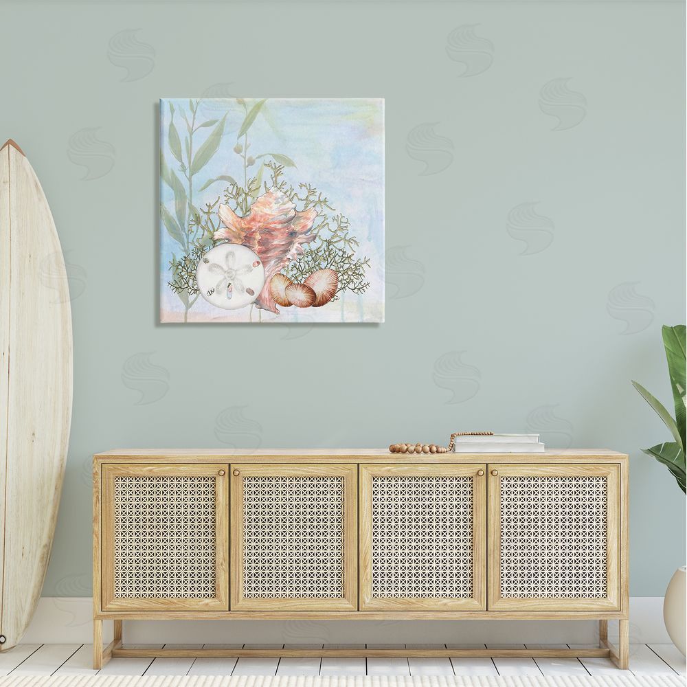 Diannart Sea Life Coral Seashells Botanicals Underwater Ocean Canvas Wall Art in Room