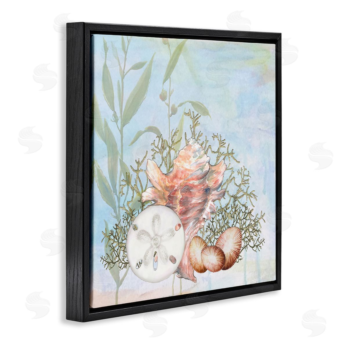 Diannart Sea Life Coral Seashells Botanicals Underwater Ocean Black Floating Frame Canvas Wall Art Print