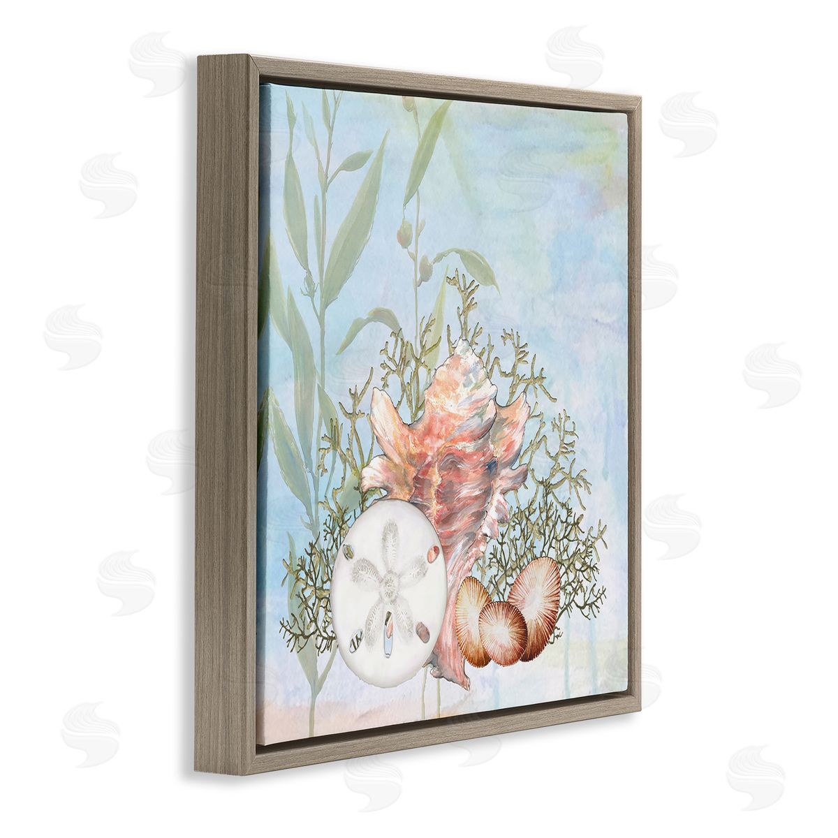 Diannart Sea Life Coral Seashells Botanicals Underwater Ocean Brown Floating Frame Canvas Wall Art Print