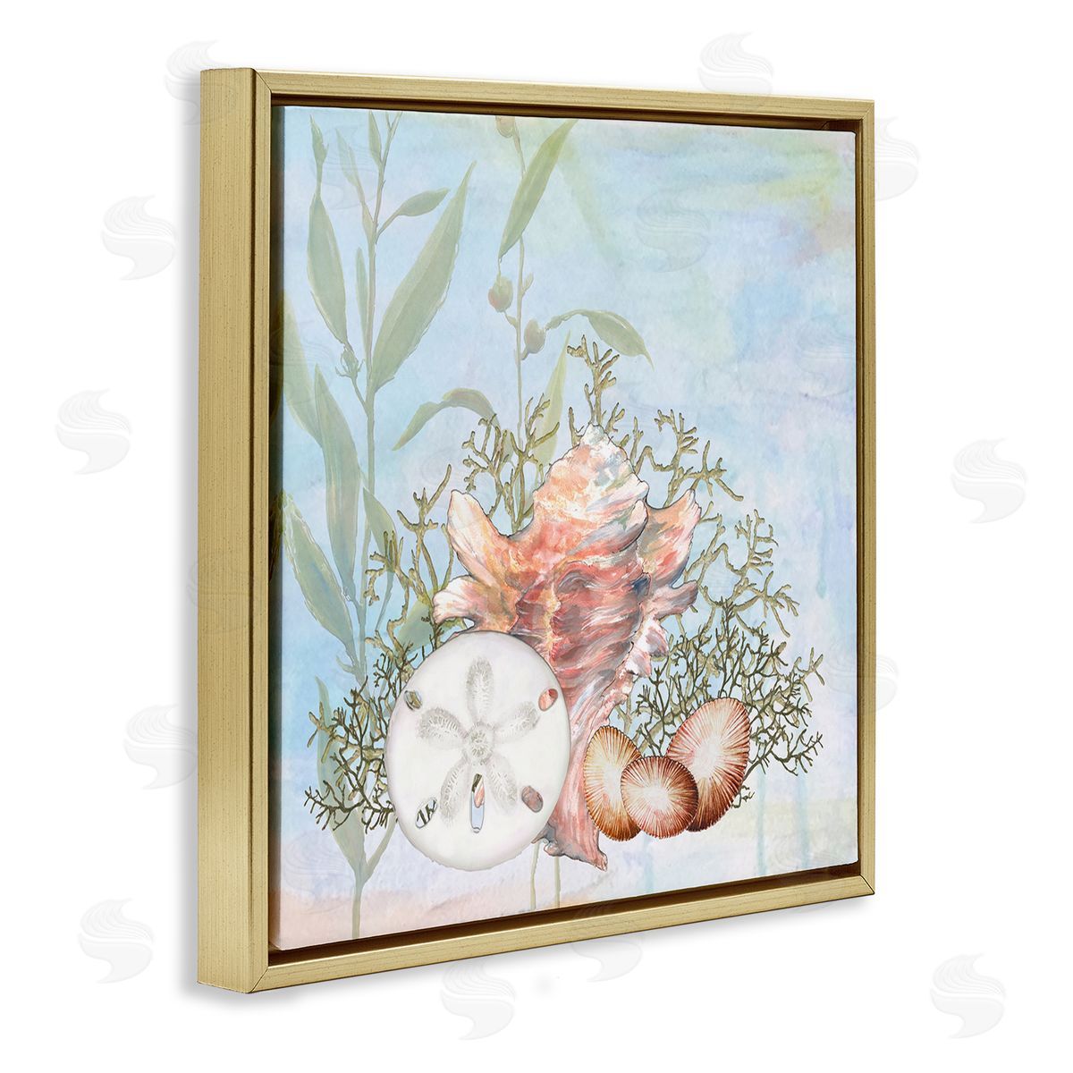 Diannart Sea Life Coral Seashells Botanicals Underwater Ocean Gold Floating Frame Canvas Wall Art Print