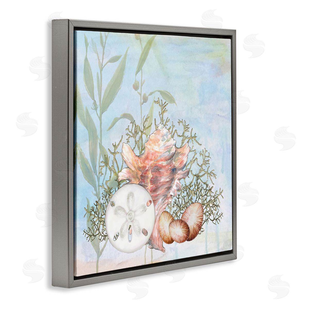 Diannart Sea Life Coral Seashells Botanicals Underwater Ocean Gray Floating Frame Canvas Wall Art Print