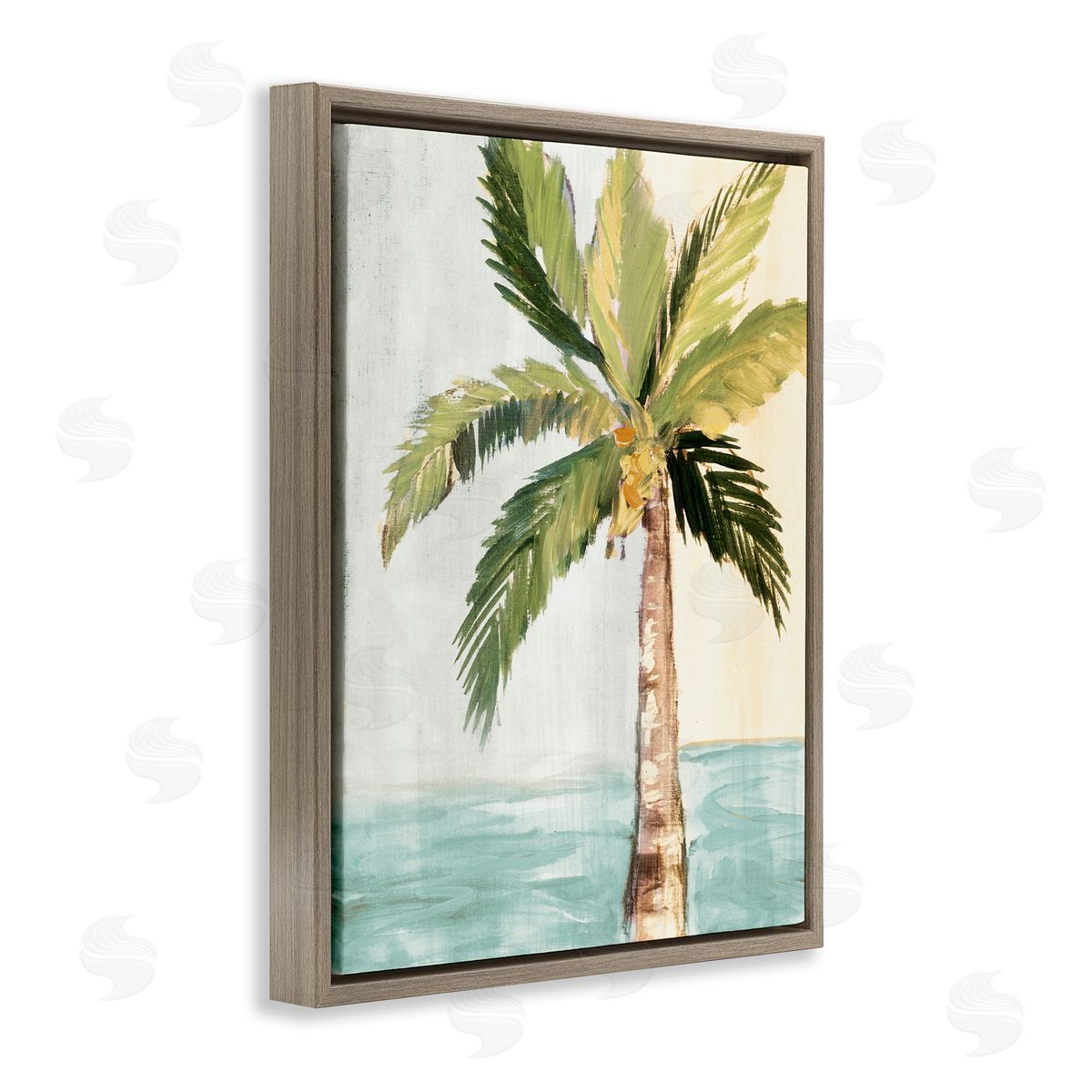 Robin Maria Palm Tree Leaves Tropical Summer Breeze Beach Brown Floating Frame Canvas Wall Art Print