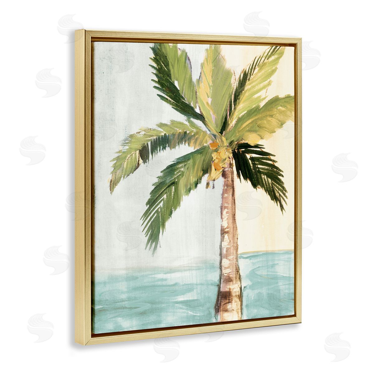 Robin Maria Palm Tree Leaves Tropical Summer Breeze Beach Gold Floating Frame Canvas Wall Art Print