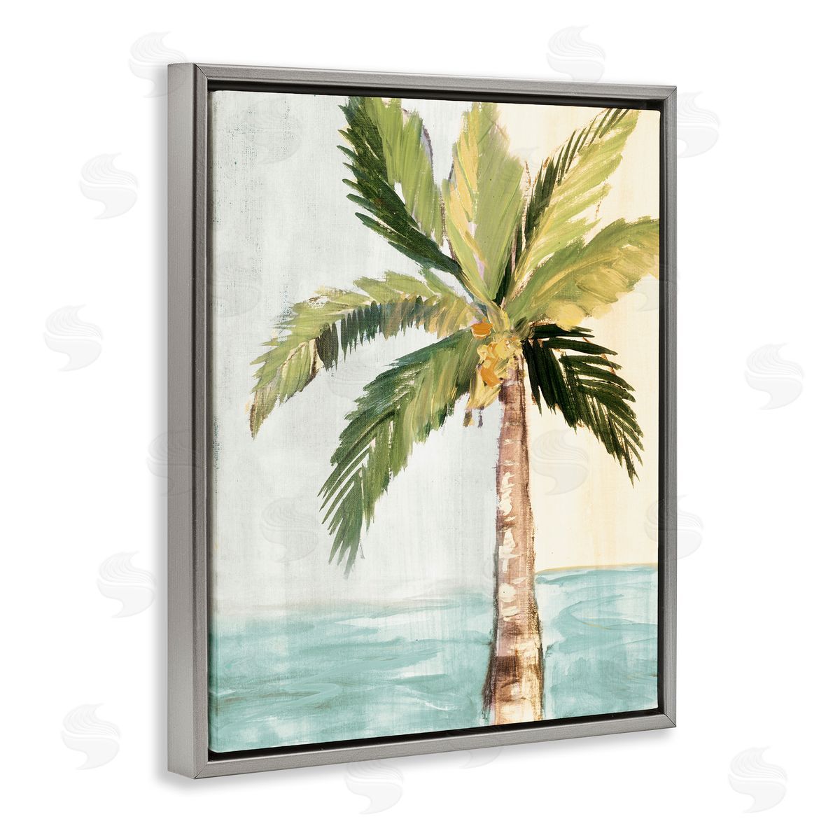 Robin Maria Palm Tree Leaves Tropical Summer Breeze Beach Gray Floating Frame Canvas Wall Art Print