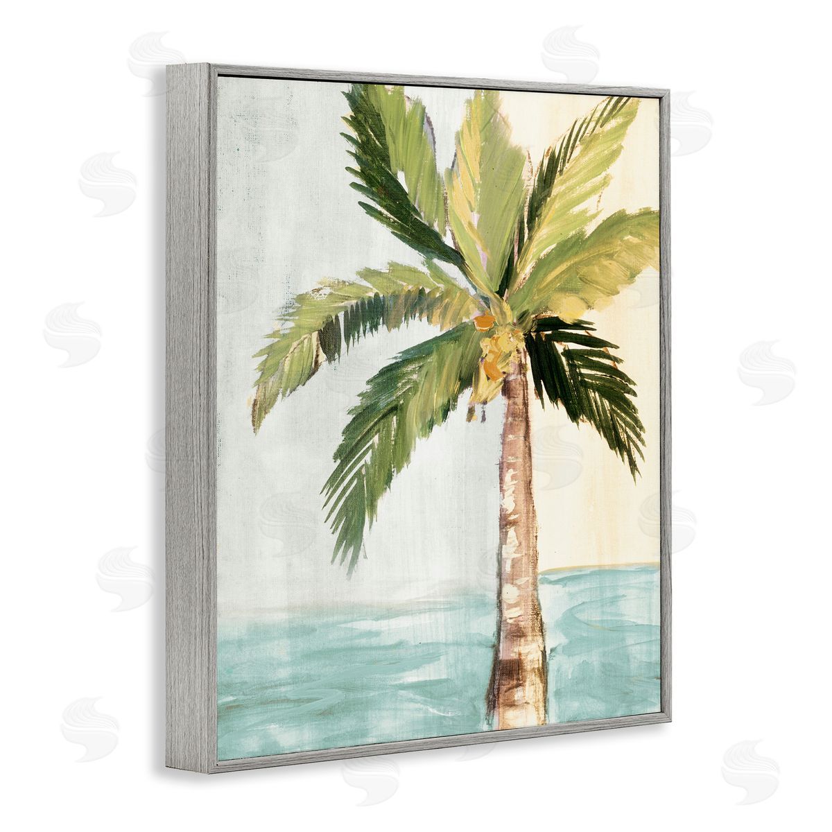 Robin Maria Palm Tree Leaves Tropical Summer Breeze Beach Gray Framed Giclee Wall Art Print