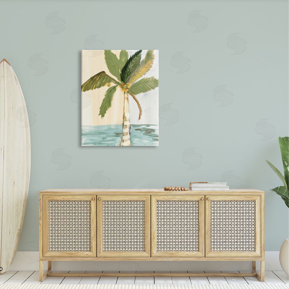 Robin Maria Green Palm Tree Leaves Coconuts Oceanfront Beach Canvas Wall Art Print in Room