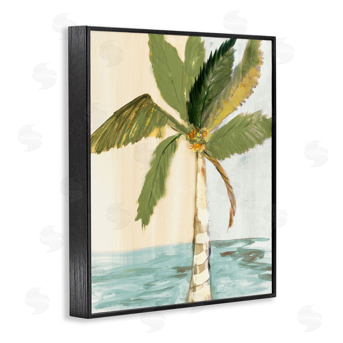 Robin Maria Green Palm Tree Leaves Coconuts Oceanfront Beach Black Framed Giclee Wall Art Print