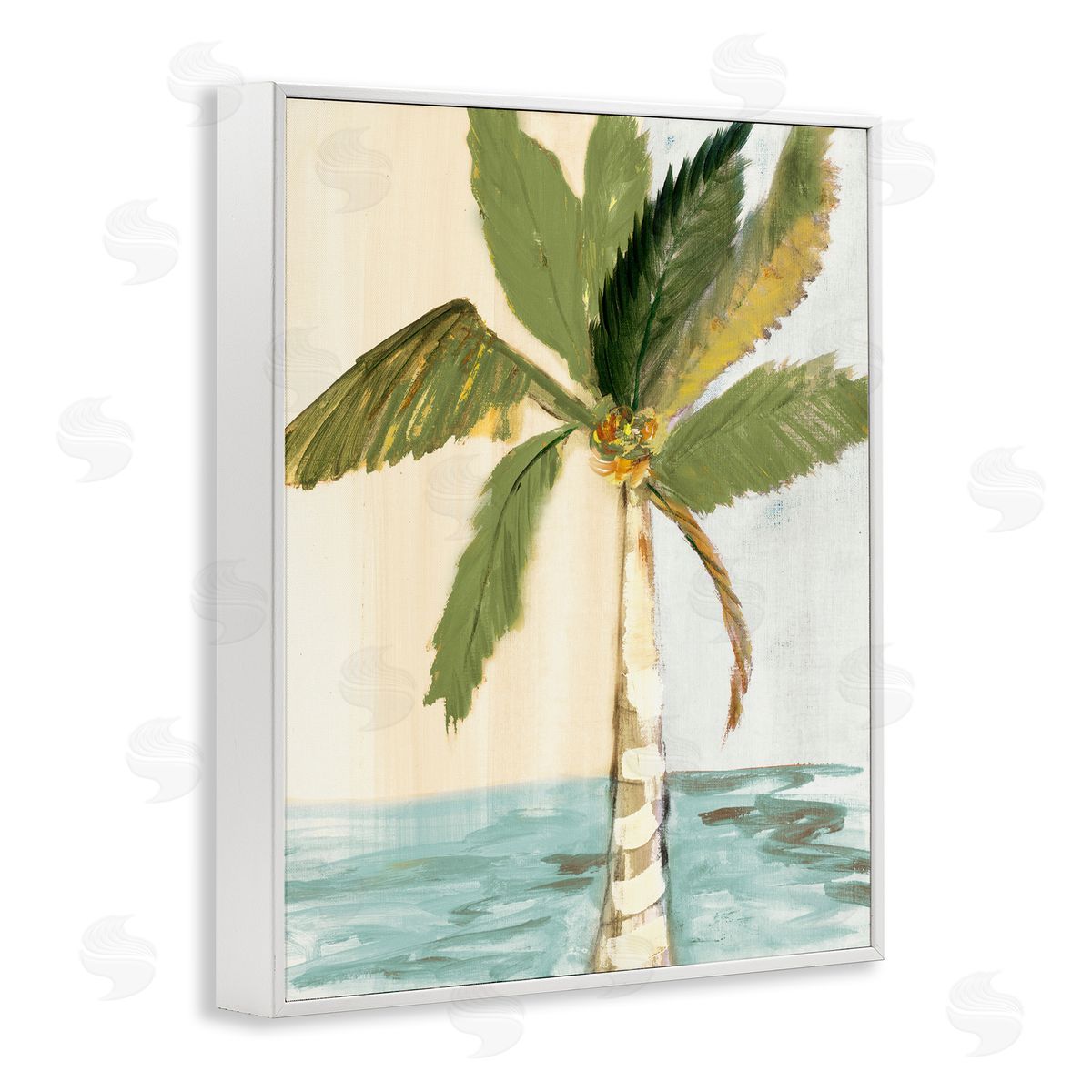 Robin Maria Green Palm Tree Leaves Coconuts Oceanfront Beach White Framed Giclee Wall Art Print