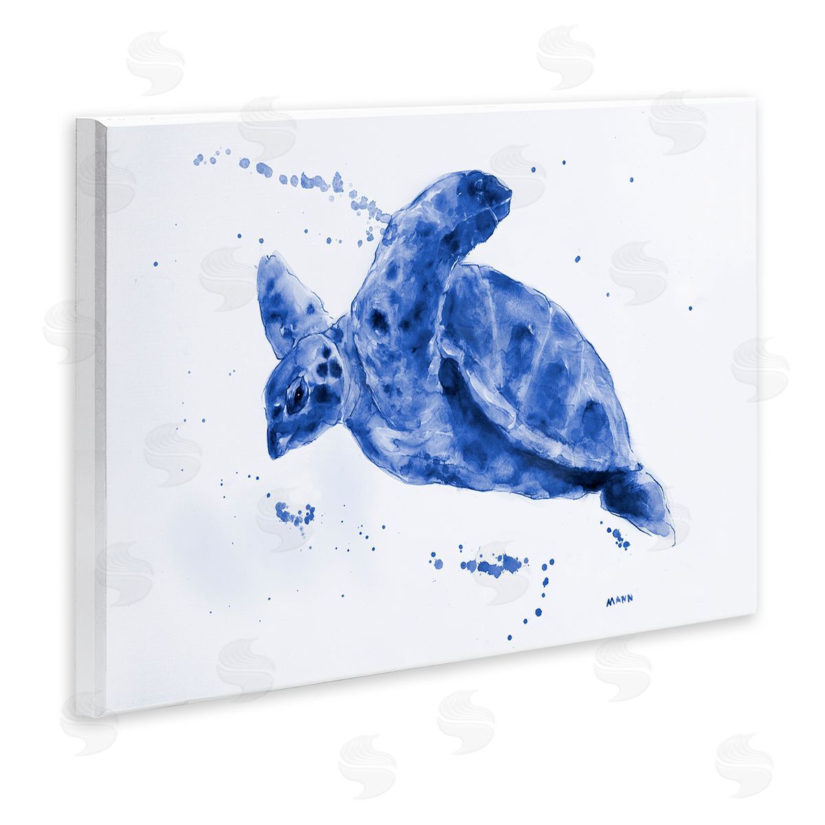 Patti Mann Blue Sea Turtle Splashing Water Bubbles Wall Plaque Art Print