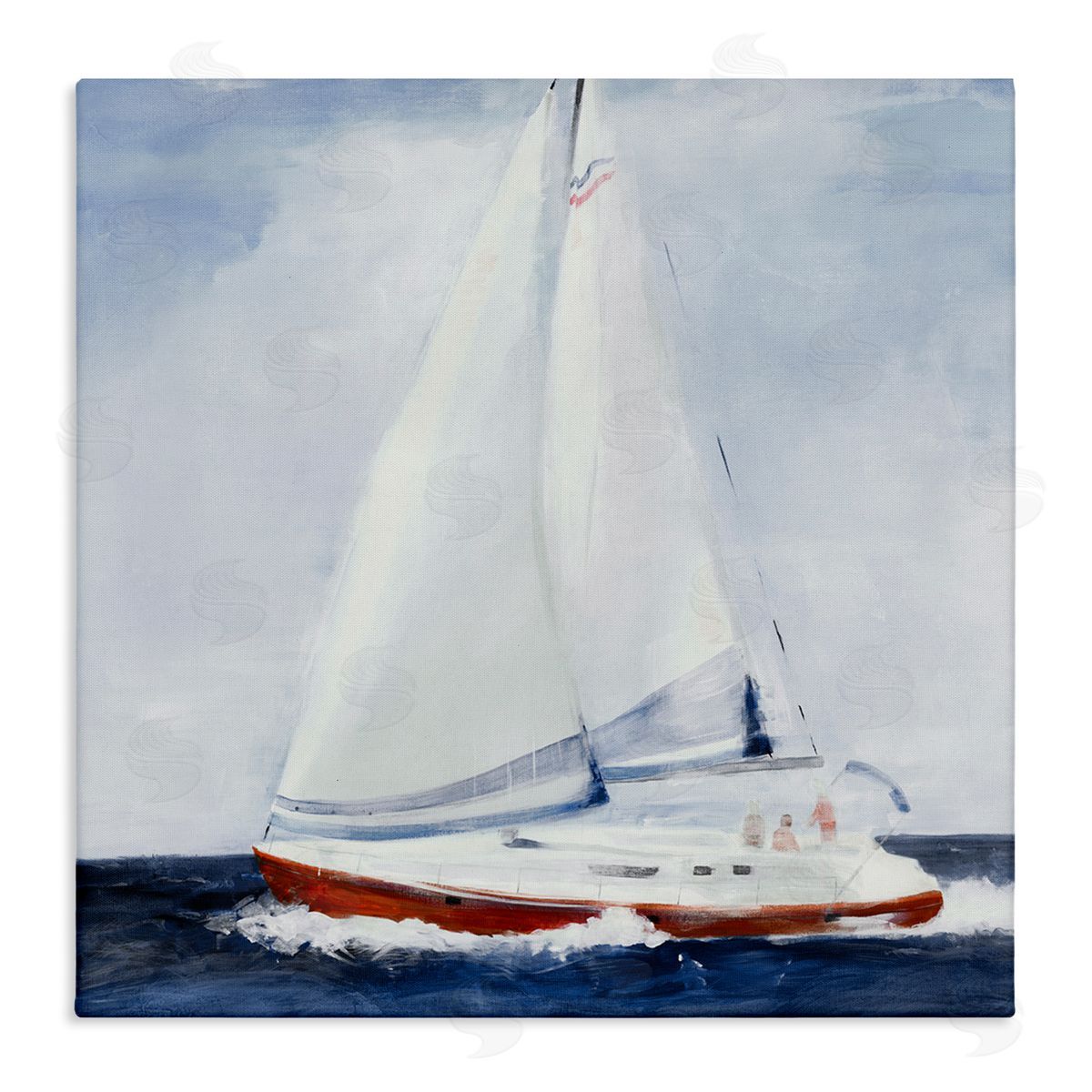 Jill Martin Sail Boat Against Cloudy Sky Ocean Foam Splashing  Stretched Canvas Wall Art Print