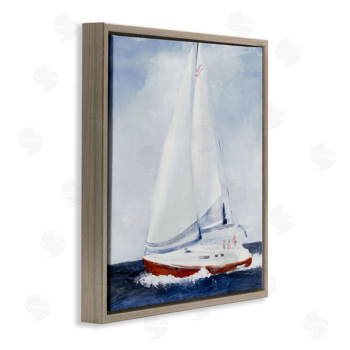 Jill Martin Sail Boat Against Cloudy Sky Ocean Foam Splashing  Brown Floating Frame Canvas Wall Art Print