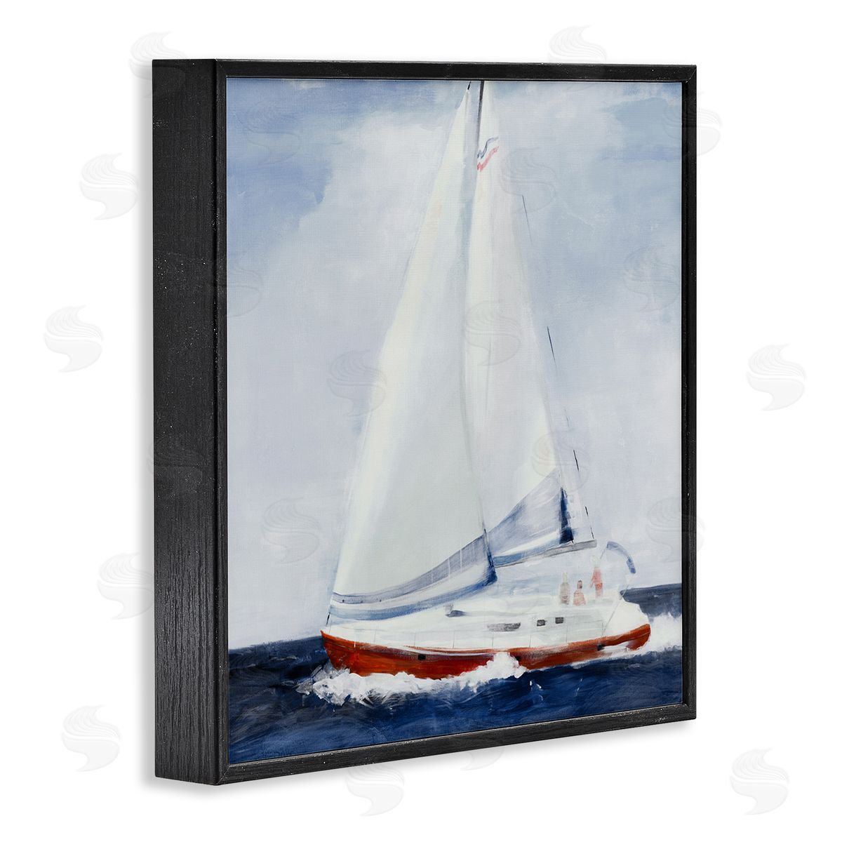 Jill Martin Sail Boat Against Cloudy Sky Ocean Foam Splashing  Black Framed Glicee Wall Art Print