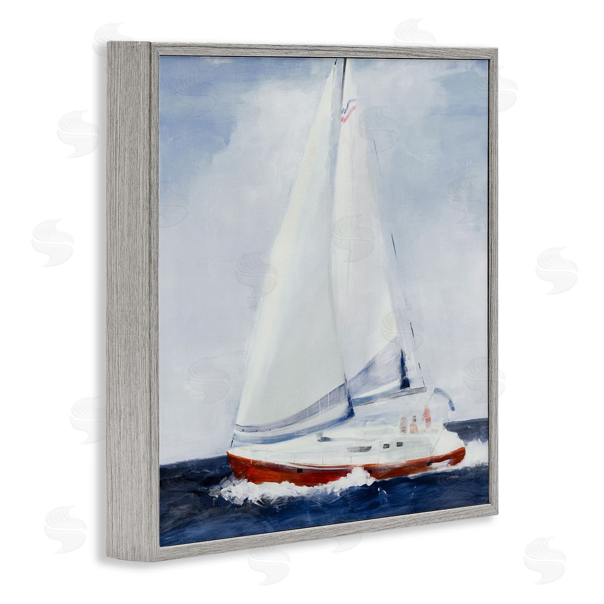 Jill Martin Sail Boat Against Cloudy Sky Ocean Foam Splashing  Gray Framed Glicee Wall Art Print