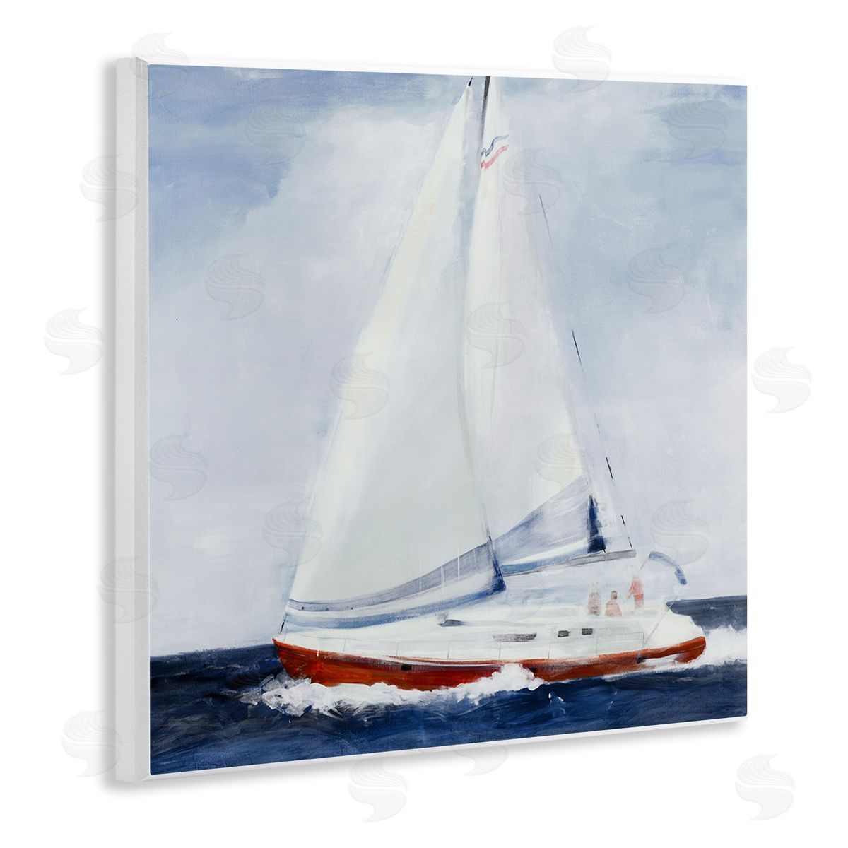 Jill Martin Sail Boat Against Cloudy Sky Ocean Foam Splashing  Wooden Wall Plaque Art Print
