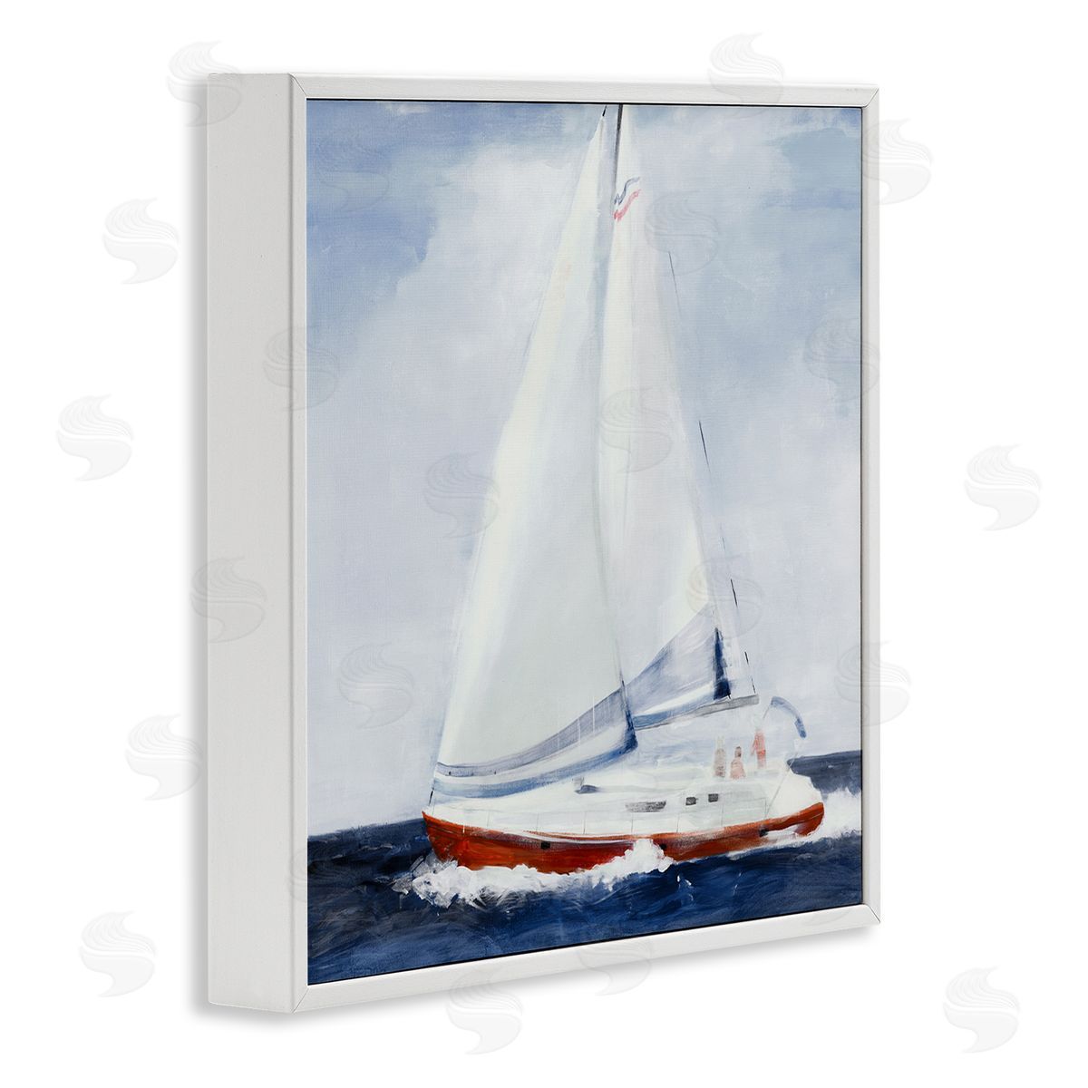 Jill Martin Sail Boat Against Cloudy Sky Ocean Foam Splashing  White Framed Glicee Wall Art Print
