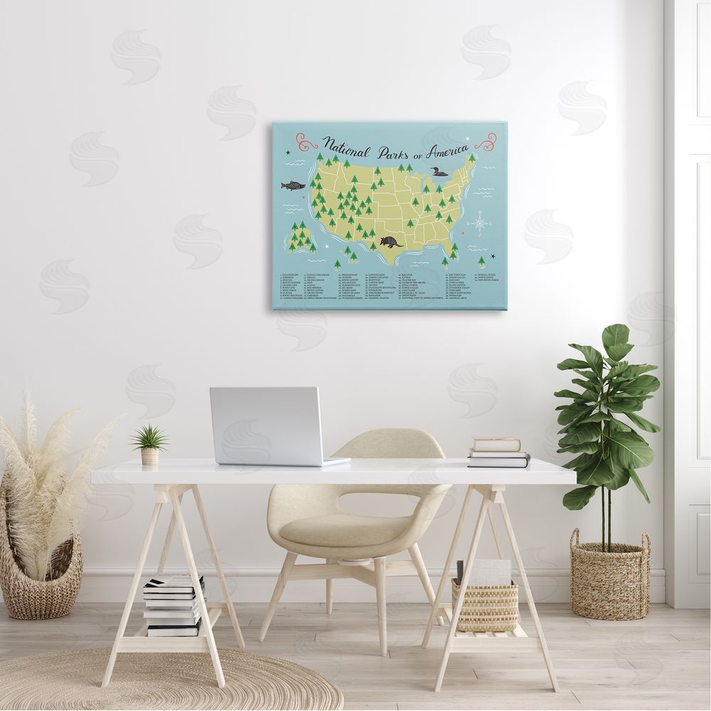 Abi Hall American National Parks Detailed Informative Map Diagram  Canvas Wall Art Print in Room