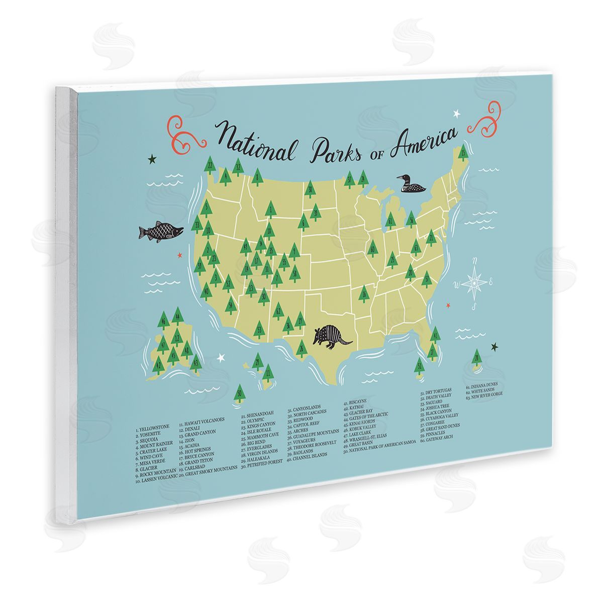 Abi Hall American National Parks Detailed Informative Map Diagram  Wall Plaque Art Print