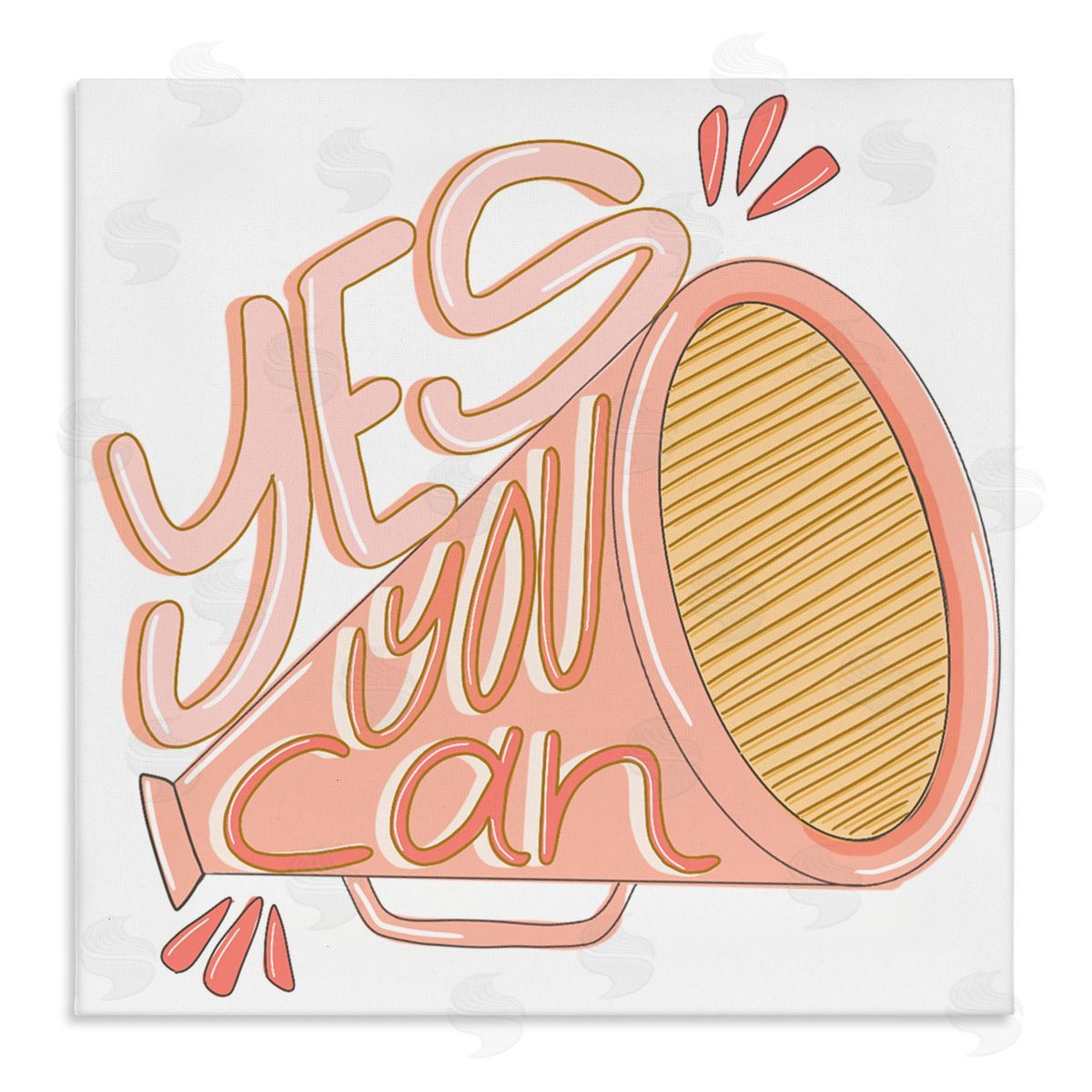 Anna Whitham Yes You Can Megaphone Cheerleader Shout Motivational Phrase Stretched Canvas Wall Art Print