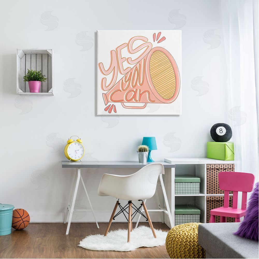 Anna Whitham Yes You Can Megaphone Cheerleader Shout Motivational Phrase Canvas Wall Art in Room