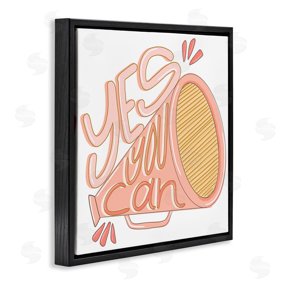 Anna Whitham Yes You Can Megaphone Cheerleader Shout Motivational Phrase Black Floating Frame Canvas Wall Art Print