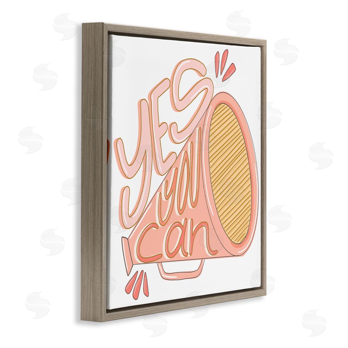 Anna Whitham Yes You Can Megaphone Cheerleader Shout Motivational Phrase Brown Floating Frame Canvas Wall Art Print