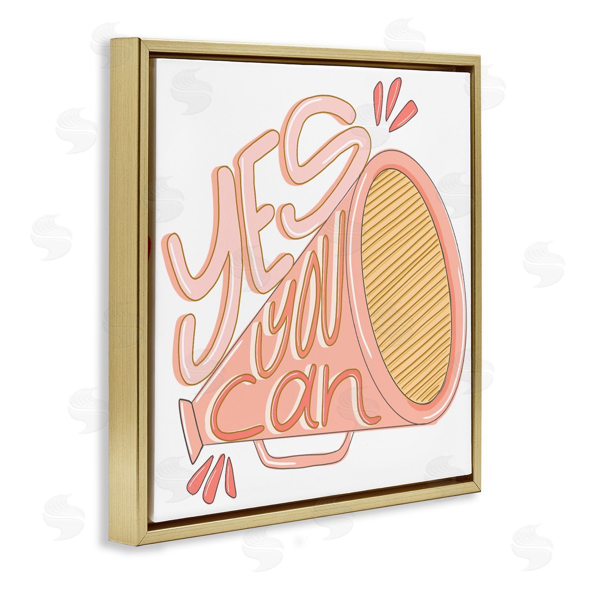 Anna Whitham Yes You Can Megaphone Cheerleader Shout Motivational Phrase Gold Floating Frame Canvas Wall Art Print