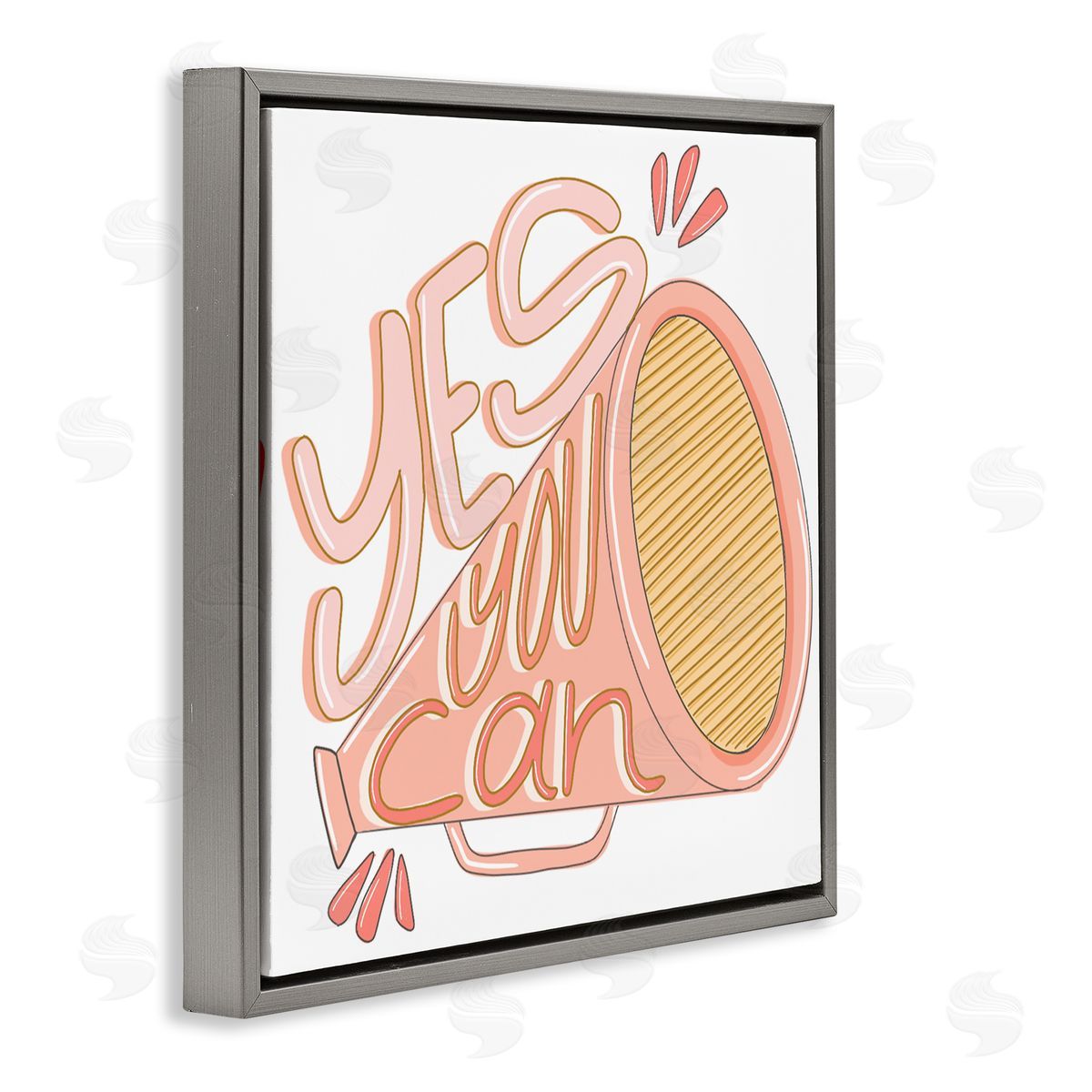 Anna Whitham Yes You Can Megaphone Cheerleader Shout Motivational Phrase Gray Floating Frame Canvas Wall Art Print