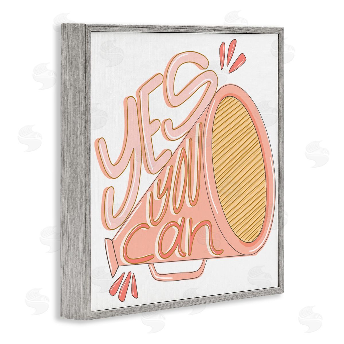 Anna Whitham Yes You Can Megaphone Cheerleader Shout Motivational Phrase Gray Framed Glicee Wall Art Print