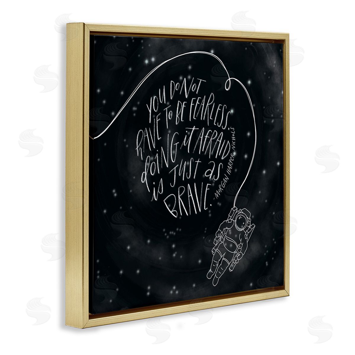 Rachel Nieman Motivational Brave Fearless Quote Astronaut Starry Sky  Gold Floating Frame Canvas Wall Art Print