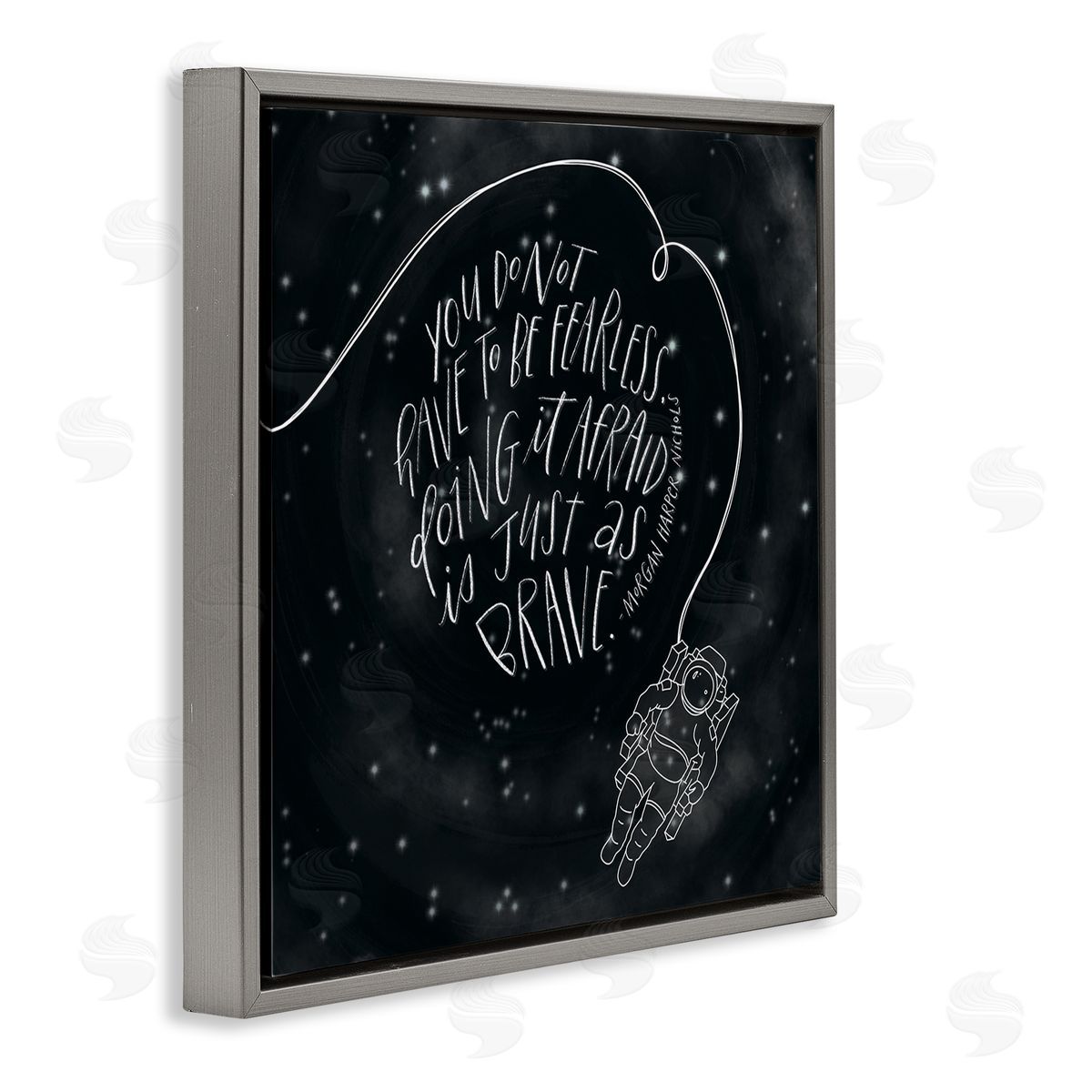 Rachel Nieman Motivational Brave Fearless Quote Astronaut Starry Sky  Gray Floating Frame Canvas Wall Art Print
