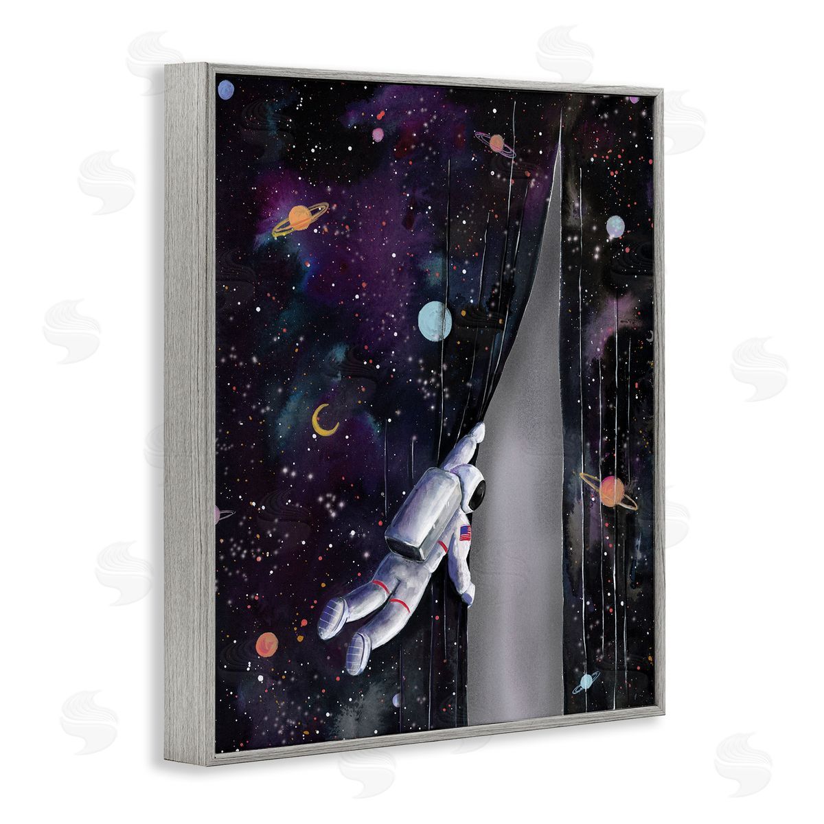 Rachel Nieman Astronaut Opening Galaxy Surreal Universe Planets Stars Gray Framed Giclee Wall Art Print