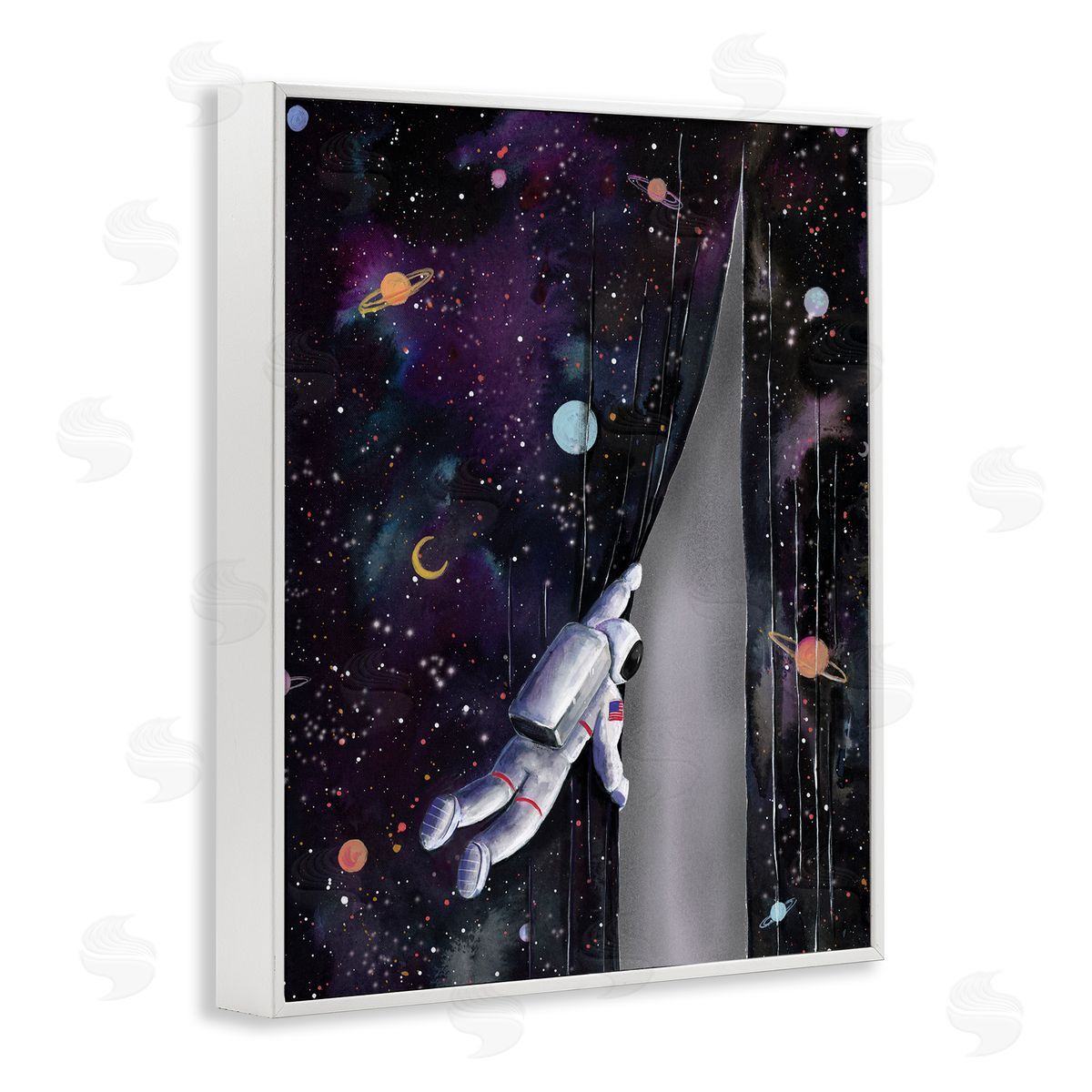 Rachel Nieman Astronaut Opening Galaxy Surreal Universe Planets Stars White Framed Giclee Wall Art Print