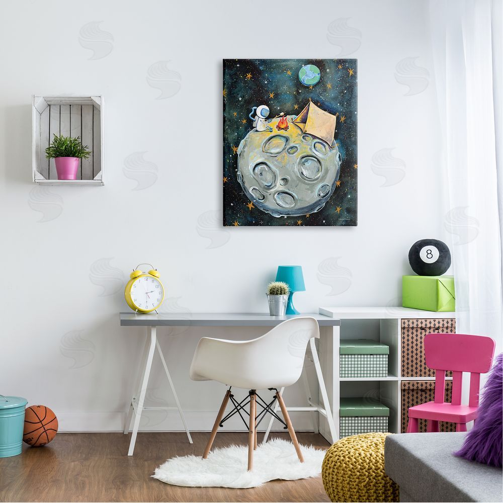 Rachel Nieman Astronaut Camping Moon Whimsical Stars Outer Space Canvas Wall Art Print in Room