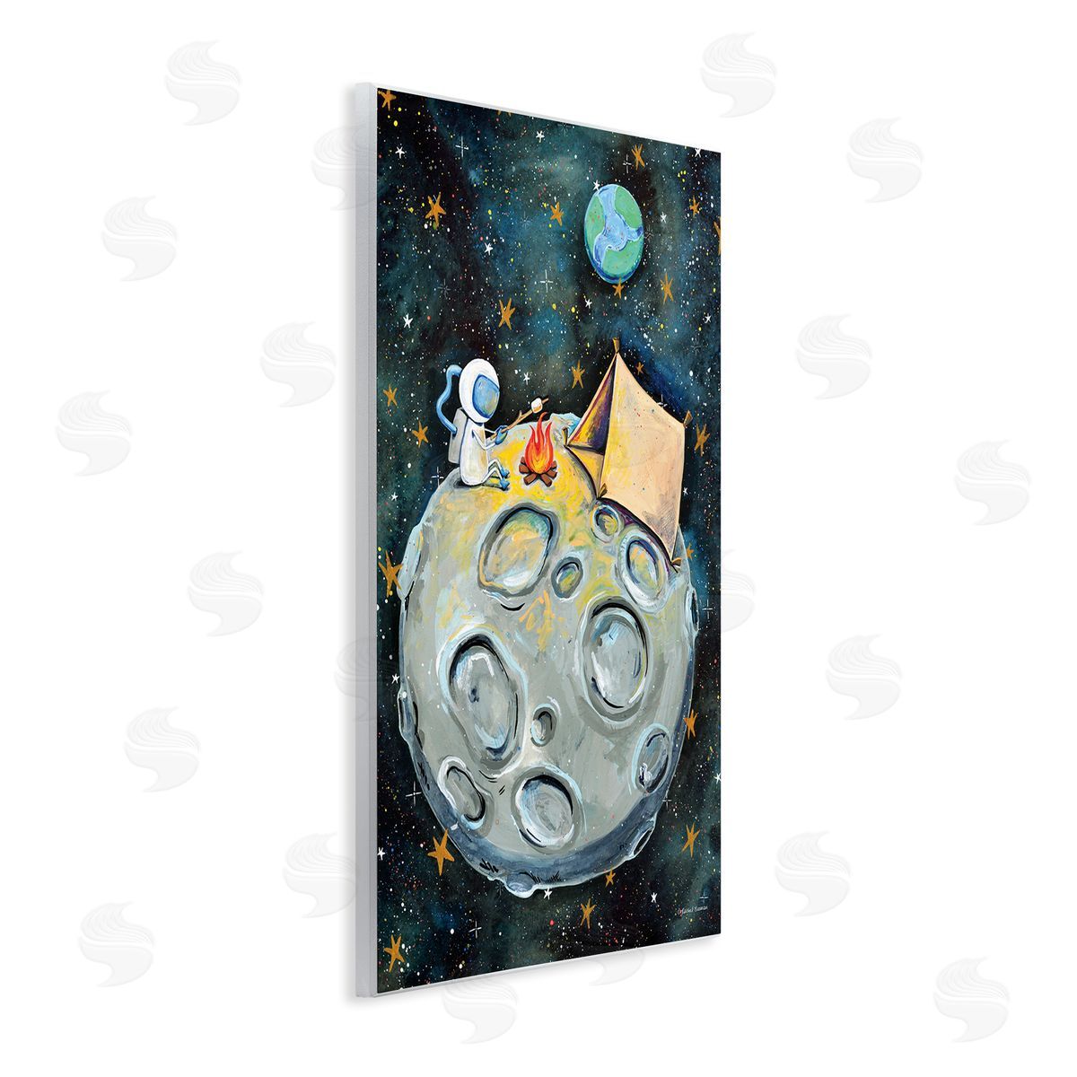 Rachel Nieman Astronaut Camping Moon Whimsical Stars Outer Space Wall Plaque Art Print