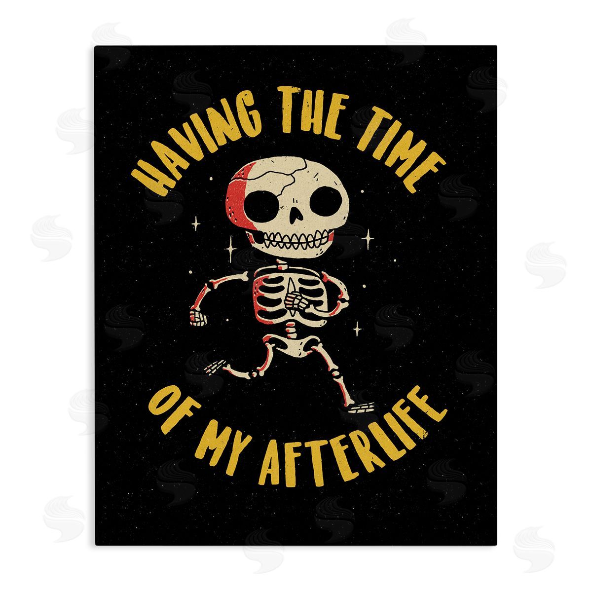 Michael Buxton Time Of My Afterlife Witty Skeleton Smiling Sparkles  Stretched Canvas Wall Art Print