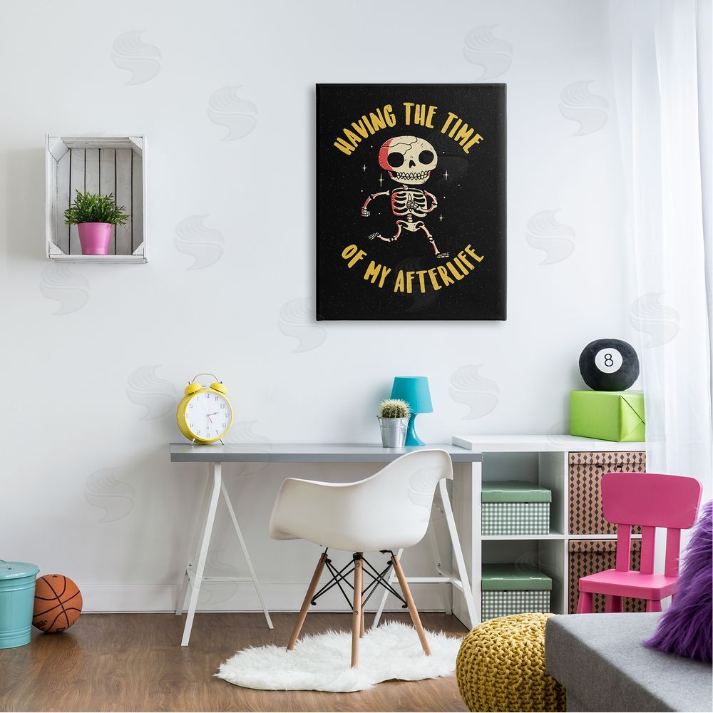 Michael Buxton Time Of My Afterlife Witty Skeleton Smiling Sparkles  Canvas Wall Art Print in Room