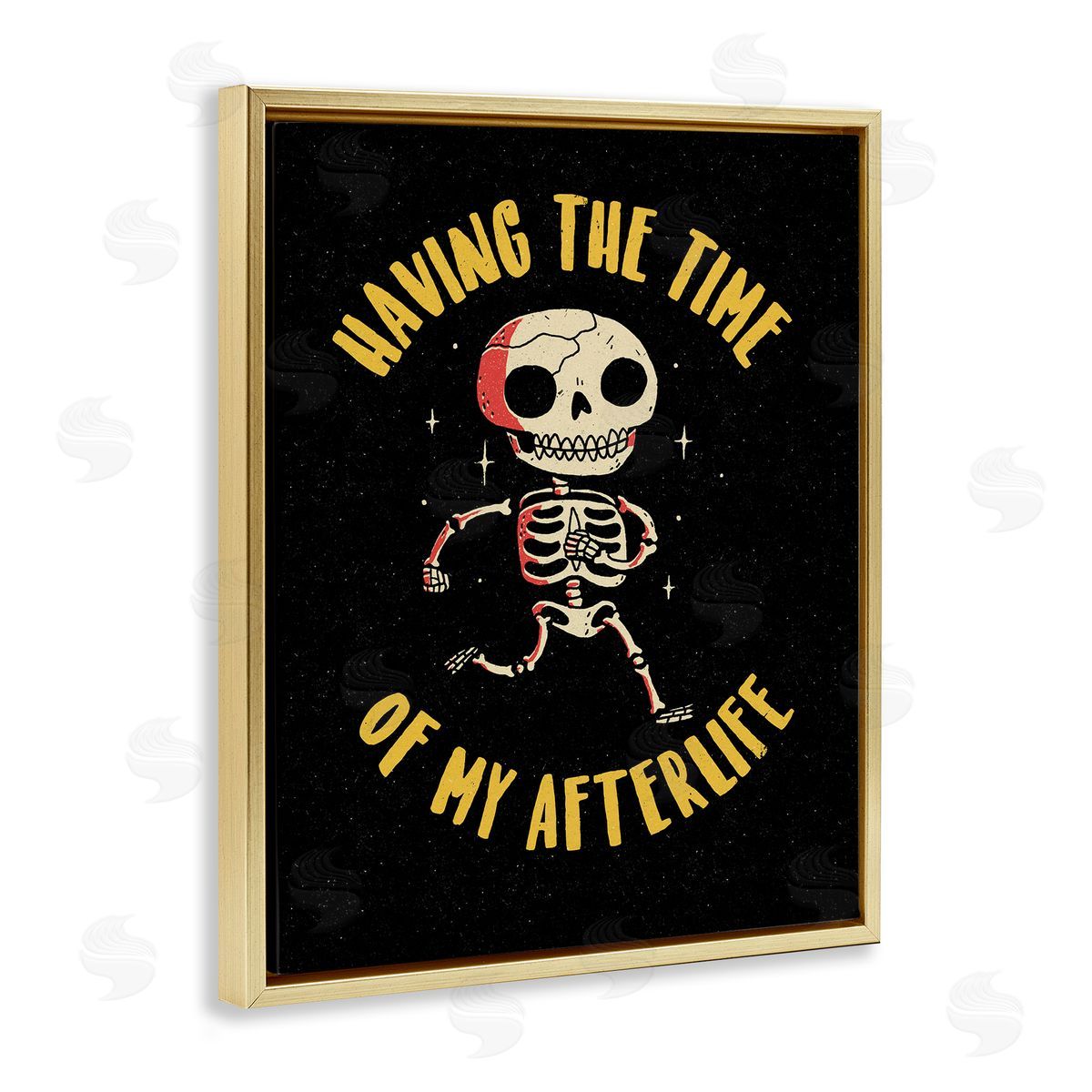 Michael Buxton Time Of My Afterlife Witty Skeleton Smiling Sparkles  Gold Floating Frame Canvas Wall Art Print