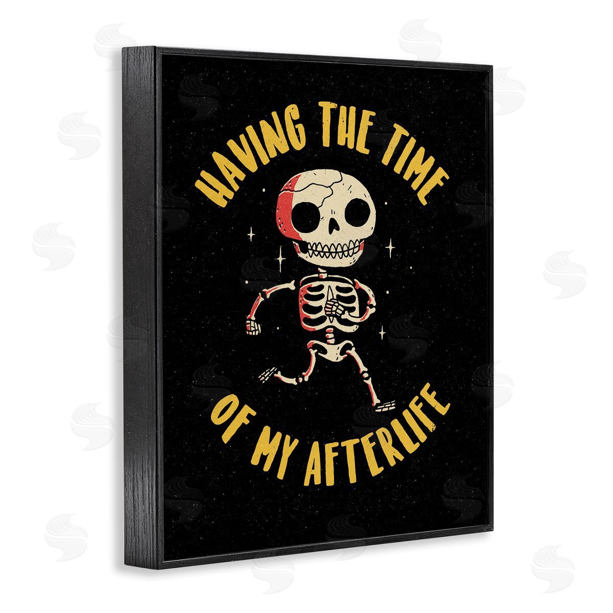 Michael Buxton Time Of My Afterlife Witty Skeleton Smiling Sparkles  Black Framed Giclee Wall Art Print