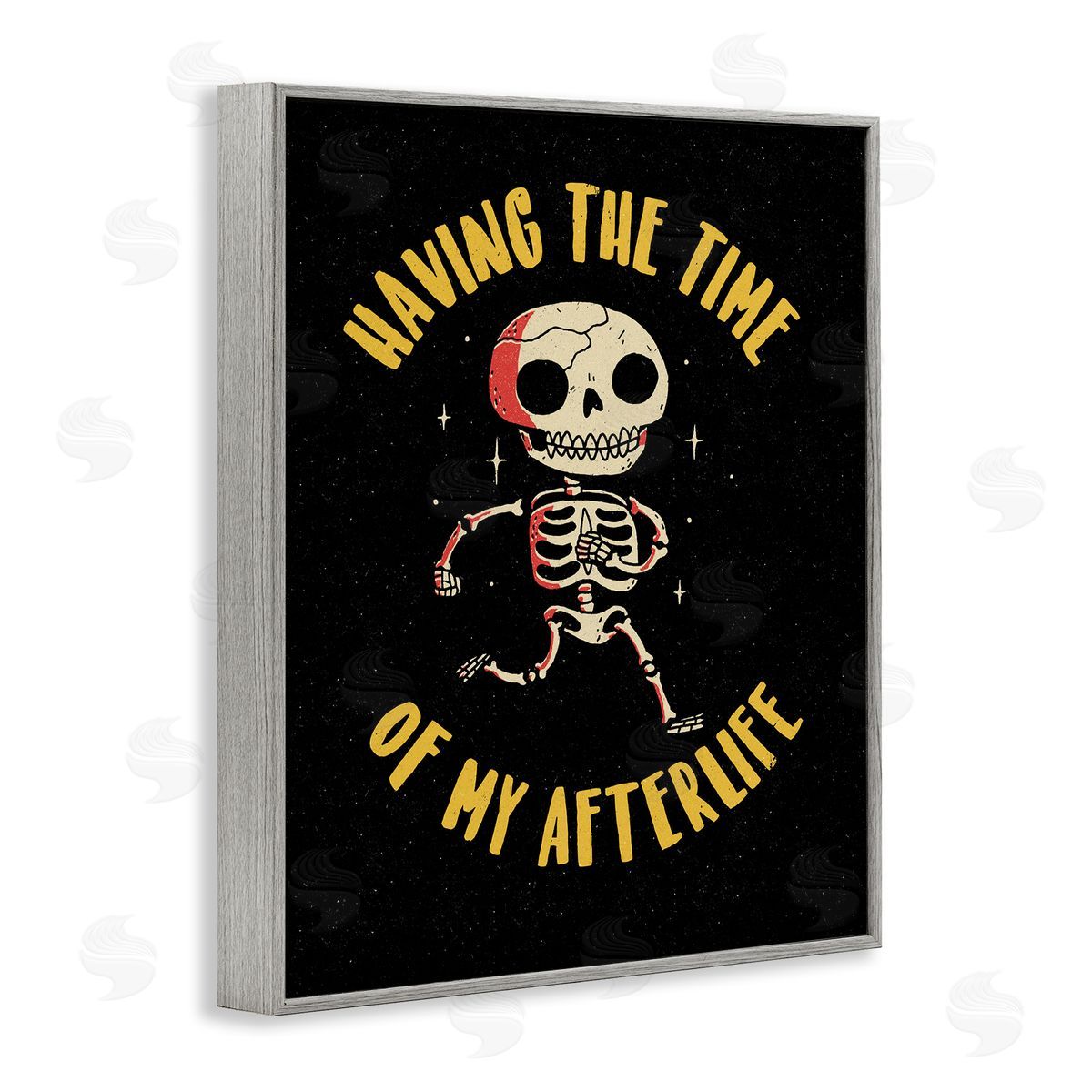 Michael Buxton Time Of My Afterlife Witty Skeleton Smiling Sparkles  Gray Framed Giclee Wall Art Print