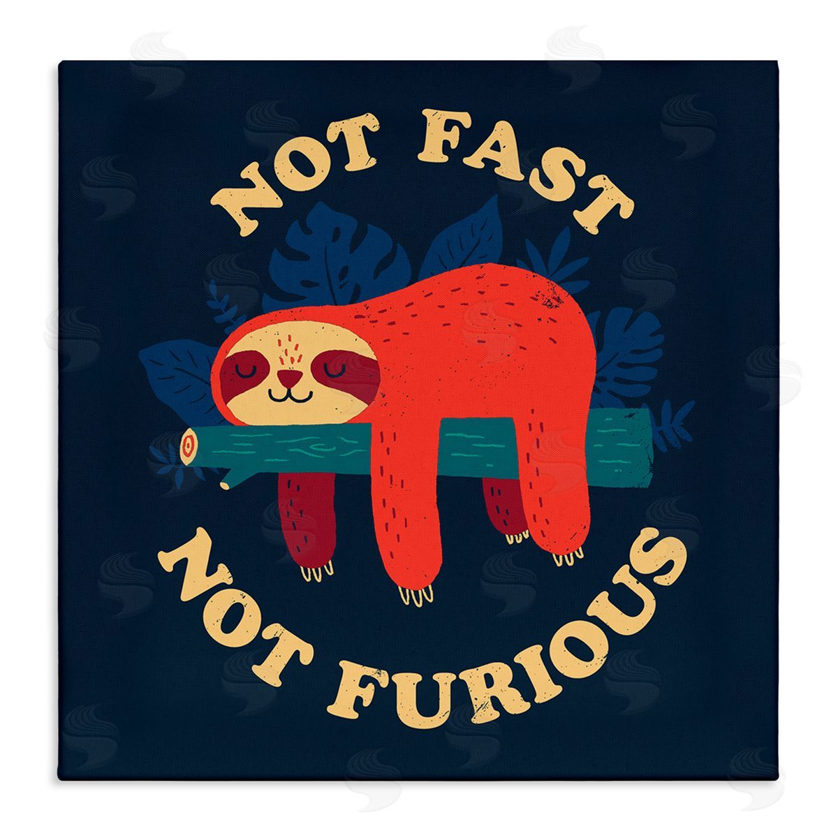Michael Buxton Not Fast Furious Sleepy Orange Sloth Perched Branch  Stretched Canvas Wall Art Print