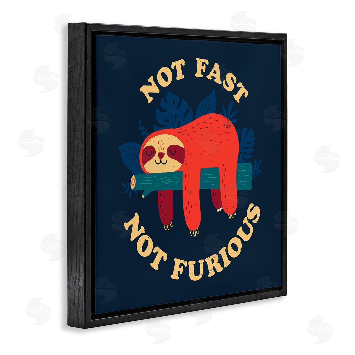 Michael Buxton Not Fast Furious Sleepy Orange Sloth Perched Branch  Black Floating Frame Canvas Wall Art Print