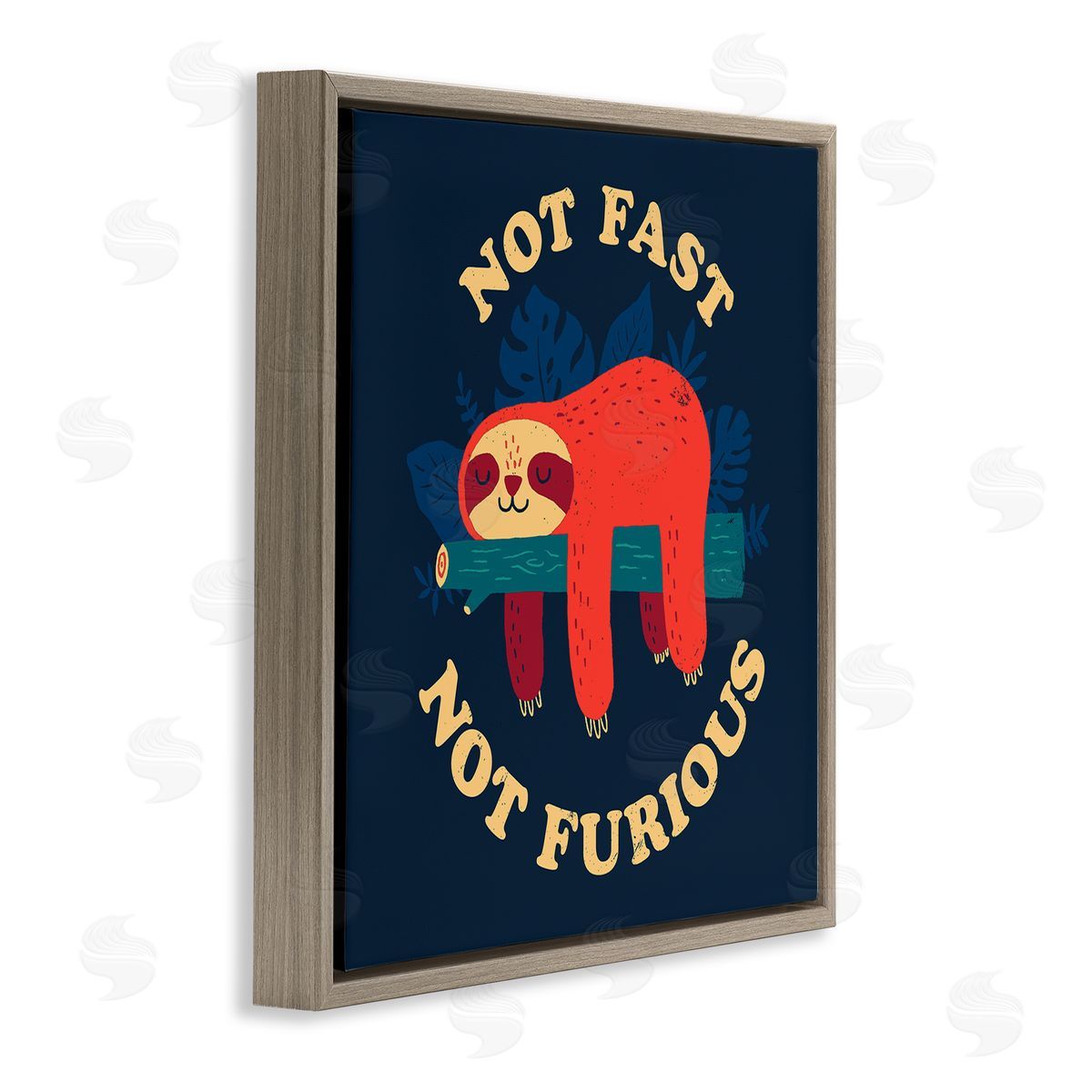 Michael Buxton Not Fast Furious Sleepy Orange Sloth Perched Branch  Brown Floating Frame Canvas Wall Art Print