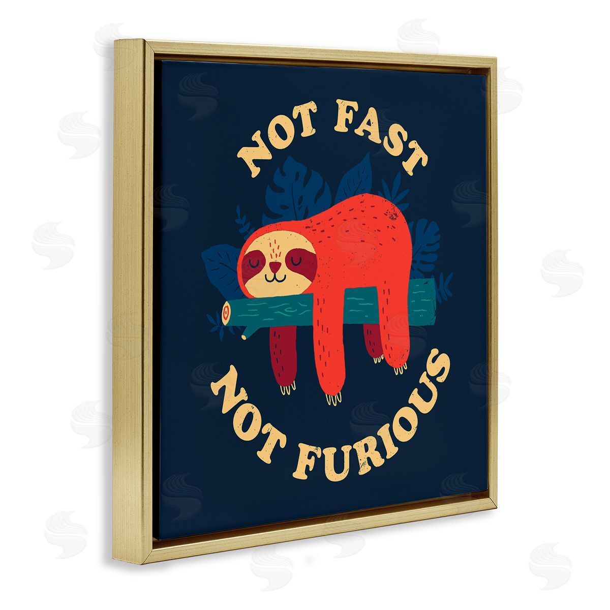 Michael Buxton Not Fast Furious Sleepy Orange Sloth Perched Branch  Gold Floating Frame Canvas Wall Art Print