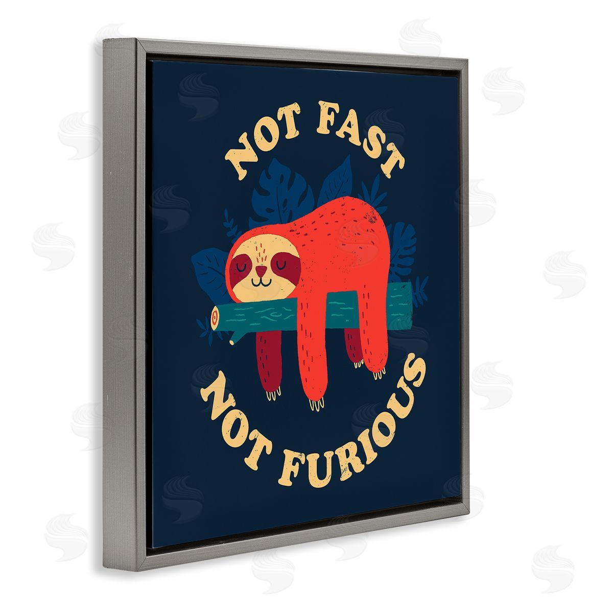 Michael Buxton Not Fast Furious Sleepy Orange Sloth Perched Branch  Gray Floating Frame Canvas Wall Art Print